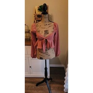 Altar’d State Boho Tie Front Crop Top Ruffled Sleeve Reversible Size XS